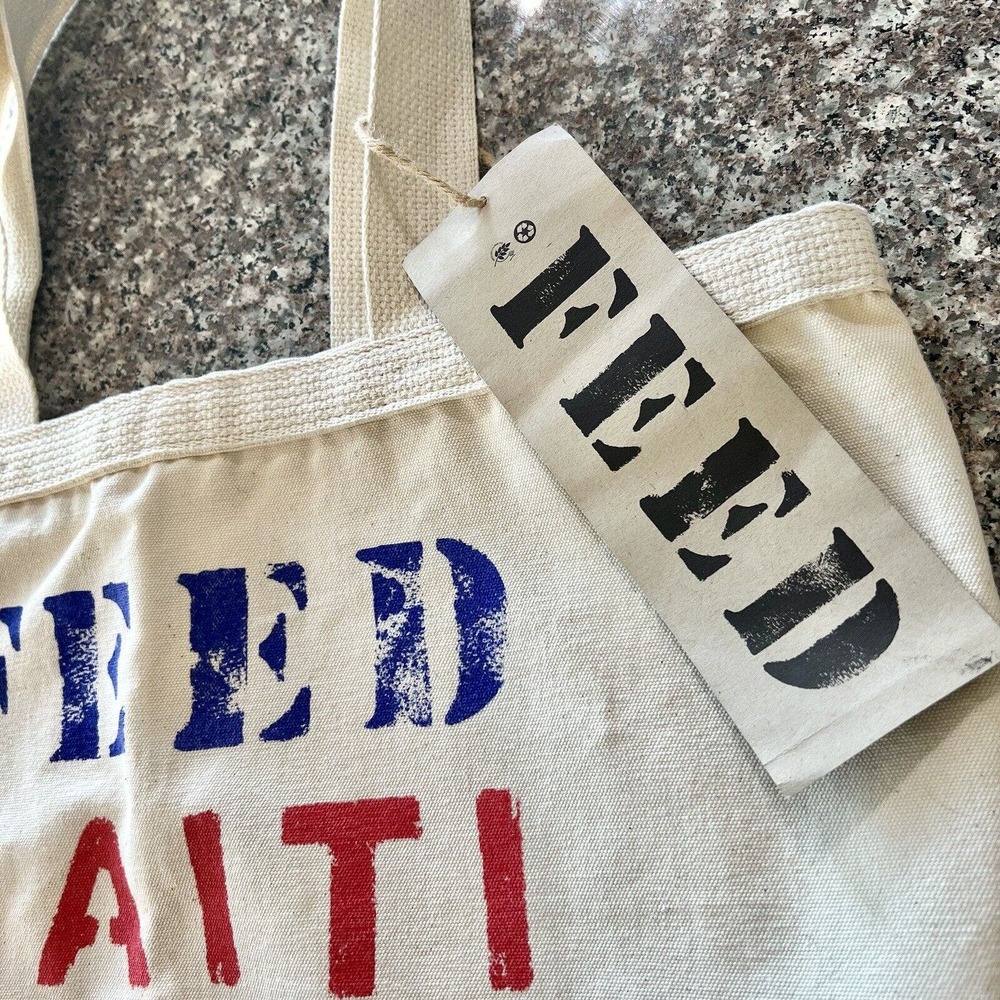 FEED Haiti Feed Projects Organic Cotton Canvas Market Tote Bag 50 Meals Provided - Picture 3 of 13